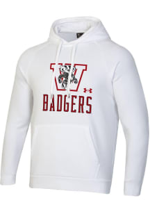 Mens Wisconsin Badgers White Under Armour Mascot Name All Day Hooded Sweatshirt