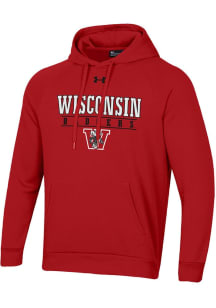 Mens Wisconsin Badgers Red Under Armour Flat Name Logo All Day Hooded Sweatshirt