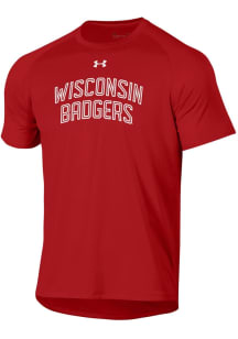 Wisconsin Badgers Red Under Armour Arch Name Tech Short Sleeve T Shirt