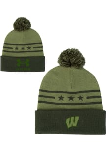 Wisconsin Badgers Under Armour UA Freedom Cuff Pom Mens Knit Hat - Green