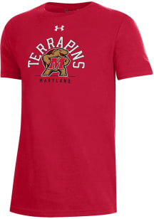 Youth Maryland Terrapins Red Under Armour Arch Mascot Short Sleeve T-Shirt