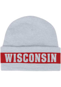 Wisconsin Badgers Under Armour Jacquard Knit Cuff Beanie Mens Knit Hat - Grey