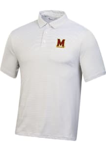 Mens Maryland Terrapins White Under Armour Primary Team Logo T2 Stripe Short Sleeve Polo Shirt