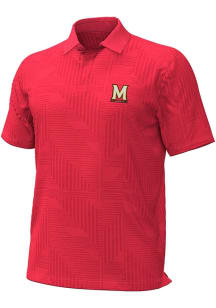 Mens Maryland Terrapins Red Under Armour Primary Team Logo Playoff Geometric Polo Short Sleeve P..