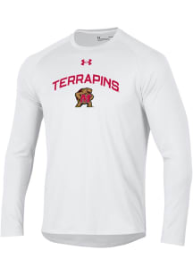 Mens Maryland Terrapins White Under Armour Mascot Tech Long Sleeve T-Shirt