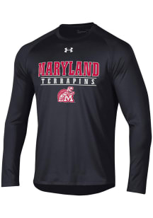 Mens Maryland Terrapins Black Under Armour Flat Name Mascot Tech Long Sleeve T-Shirt