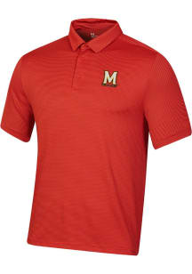 Mens Maryland Terrapins Red Under Armour Wordmark T2 Stripe Short Sleeve Polo Shirt