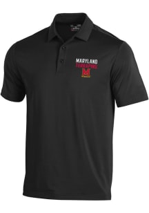 Mens Maryland Terrapins Black Under Armour Flat Name Mascot T2 Short Sleeve Polo Shirt