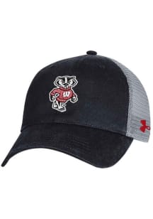 Under Armour Black Wisconsin Badgers Washed Performance Trucker Design Adjustable Hat