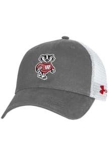 Under Armour Charcoal Wisconsin Badgers Washed Performance Trucker Adjustable Hat