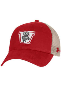 Under Armour Red Wisconsin Badgers Retro Washed Performance Trucker Adjustable Hat