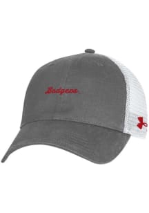 Under Armour Charcoal Wisconsin Badgers Washed Performance Trucker Adjustable Hat