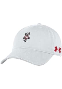 Wisconsin Badgers Under Armour Small Mascot Washed Performance Womens Adjustable Hat - White