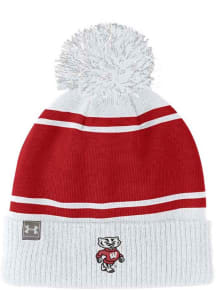 Wisconsin Badgers Under Armour POM Beanie Mens Knit Hat - White