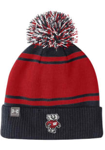 Wisconsin Badgers Under Armour Youth POM Beanie Design Youth Knit Hat - Black