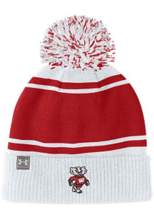 Wisconsin Badgers Under Armour Youth POM Beanie Youth Knit Hat - White