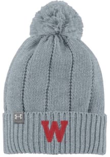 Wisconsin Badgers Under Armour Women's POM Beanie Womens Knit Hat - Grey