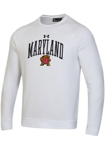 Mens Maryland Terrapins White Under Armour Vintage Arch Mascot Twill All Day Crew Sweatshirt
