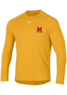 Mens Maryland Terrapins Gold Under Armour Primary Logo Tech Long Sleeve T-Shirt