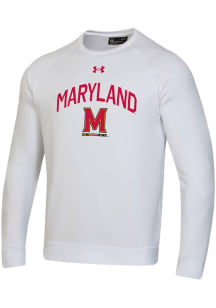 Mens Maryland Terrapins White Under Armour Arch School Wordmark All Day Crew Sweatshirt