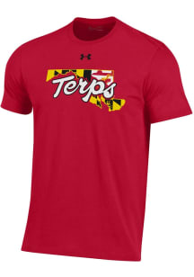 Maryland Terrapins Red Under Armour Local State Shape Perf Cotton Short Sleeve T Shirt