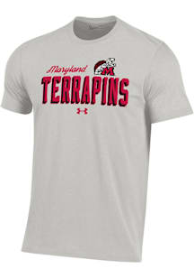 Under Armour Maryland Terrapins Grey Logo over Mascot Name Perf Cotton Short Sleeve T Shirt