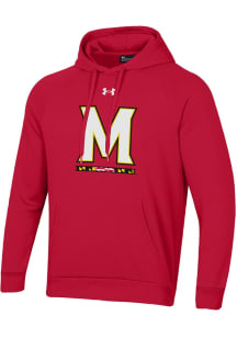 Mens Maryland Terrapins Red Under Armour Primary Team Logo All Day Hooded Sweatshirt