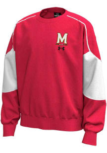 Youth Maryland Terrapins Red Under Armour Double Knit Long Sleeve Crew Sweatshirt