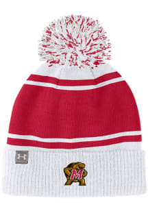 Maryland Terrapins Under Armour POM Beanie Mens Knit Hat - White