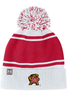 Maryland Terrapins Under Armour Youth POM Beanie Youth Knit Hat - White