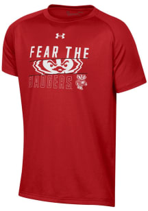 Youth Wisconsin Badgers Red Under Armour Tech Design Short Sleeve T-Shirt