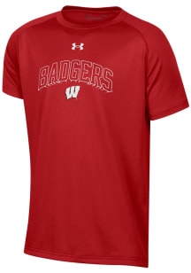 Youth Wisconsin Badgers Red Under Armour Tech Short Sleeve T-Shirt