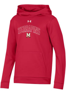 Youth Maryland Terrapins Red Under Armour Armour Long Sleeve Hooded Sweatshirt