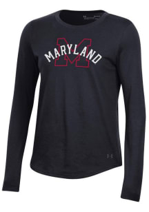 Womens Maryland Terrapins Black Under Armour Preformance LS Tee