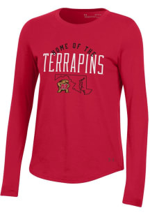 Womens Maryland Terrapins Red Under Armour Preformance LS Tee