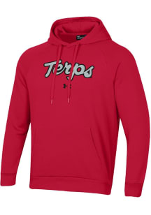 Mens Maryland Terrapins Red Under Armour All Day Metallic Script Hooded Sweatshirt