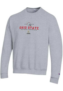 Mens Ohio State Buckeyes Grey Champion 2024 Football National Champions Embroidered Crew Sweatsh..