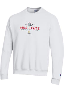 Mens Ohio State Buckeyes White Champion 2024 Football National Champions Embroidered Crew Sweats..