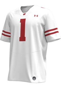 Mens Wisconsin Badgers White Under Armour Number 1 Replica Jersey Football Jersey
