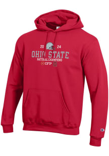 Mens Ohio State Buckeyes Red Champion 2024 Football National Champions Embroidered Hooded Sweats..