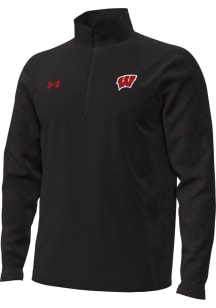 Mens Wisconsin Badgers Black Under Armour Sideline Pro Hybrid Qtr Zip Pullover