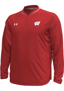 Mens Wisconsin Badgers Red Under Armour Sideline Motivate Qtr Zip Pullover