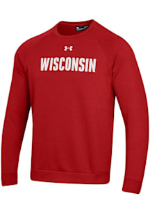 Under Armour Wisconsin Badgers Mens Red Rival Fleece Long Sleeve Crew Sweatshirt