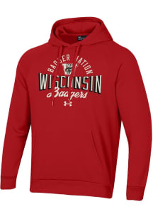 Mens Wisconsin Badgers Red Under Armour Rival Fleece Hooded Sweatshirt