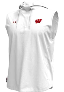 Under Armour Wisconsin Badgers Mens White Sideline Motivate Sleeveless Hooded Short Sleeve Qtr Zip