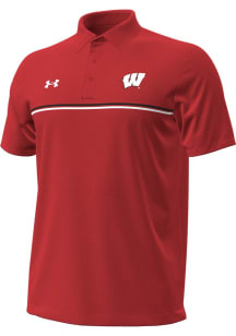 Mens Wisconsin Badgers Red Under Armour Sideline Chest Stripe Short Sleeve Polo Shirt
