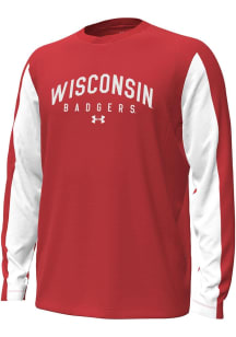 Mens Wisconsin Badgers Red Under Armour Gameday Icon Interlock Long Sleeve T-Shirt