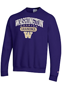 Champion Washington Huskies Mens Purple Pill Box Grandma Powerblend Long Sleeve Crew Sweatshirt