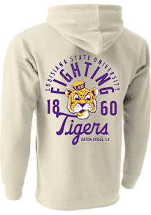 LSU Tigers Mens Oatmeal Mascot Overlay Long Sleeve Hoodie