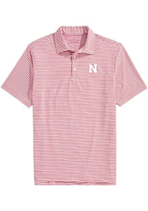 Vineyard Vines Nebraska Cornhuskers Mens Red Sankaty Stripe Short Sleeve Fashion Polo